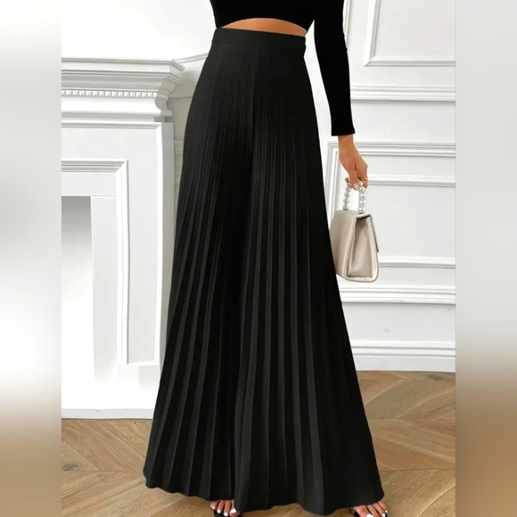 Wide Leg Black Dress Pants with Pleated Details - Picture 2 of 7